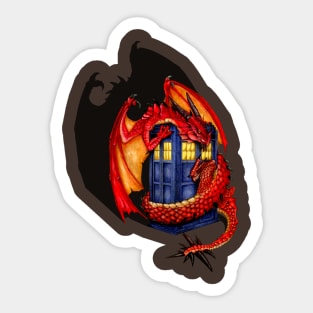 Red Dragon with blue phone booth Sticker
